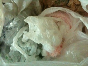 A bag of plastic bags I hope to recycle responsibly