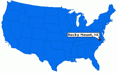 Rocky Mount NC on a map of the USA