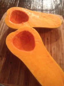 Fresh butternut squash cut in half