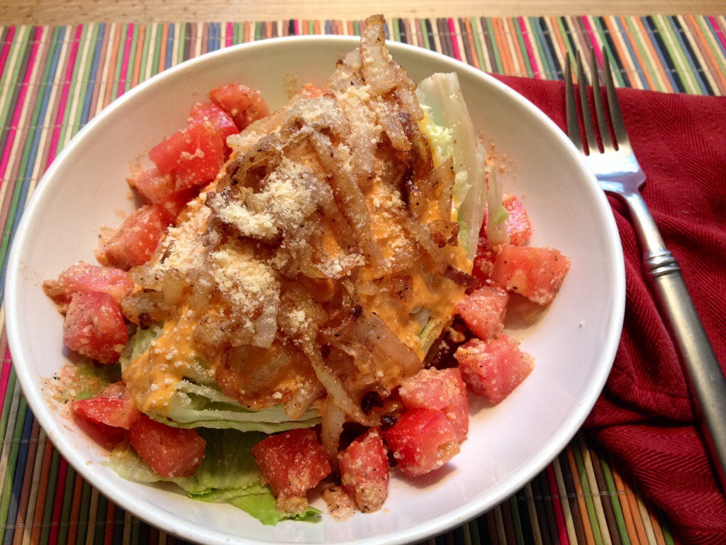 Recipe: Crispy Onion Wedge Salad with Creamy Roasted Heirloom Tomato Dressing